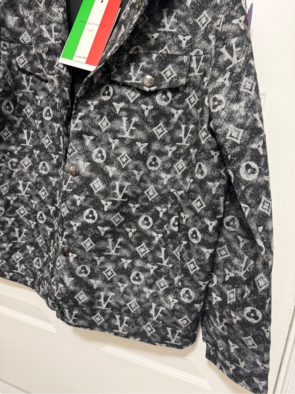 Designer-Inspired Black & Gray Monogram Jacket - Picture 10 of 16
